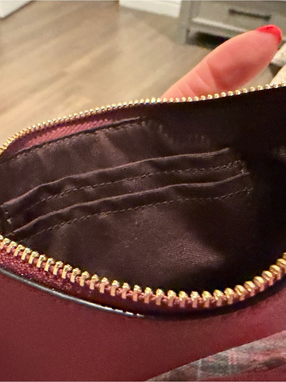 Coach Burgundy Leather Wristlet Clutch with Gold Logo - Picture 5 of 5